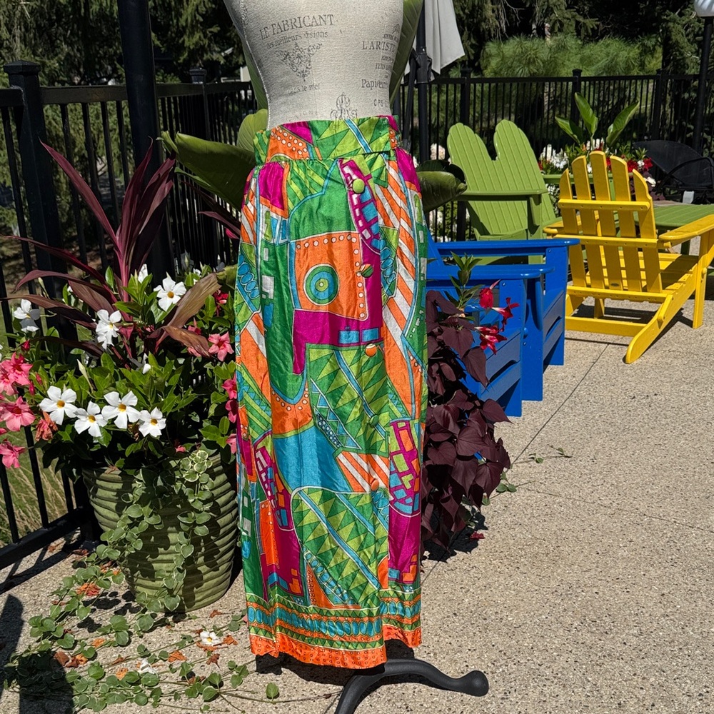 Vintage‎ Feiner Fashions psychedelic 60s button-down maxi skirt XS/Small